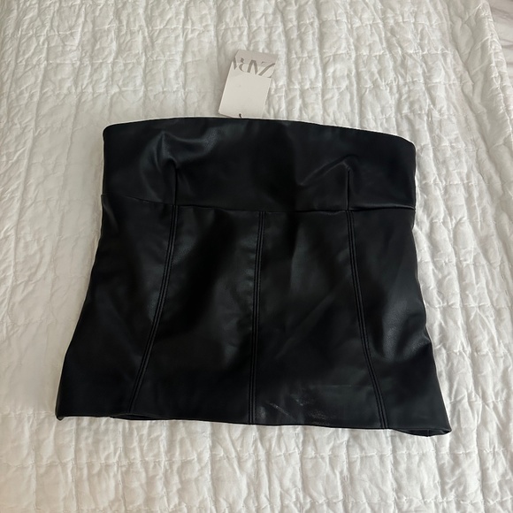 Zara Black Leather Strapless Top - Picture 1 of 2